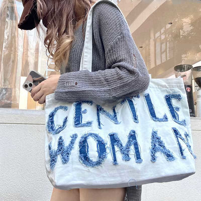 Gentle Women Tote Embroidery Letter Large Laptop Shoulder Bag