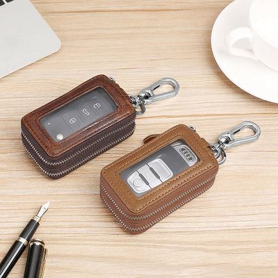 Retro Oil Wax Leather Car Key Chain Multi-function Storage Bag