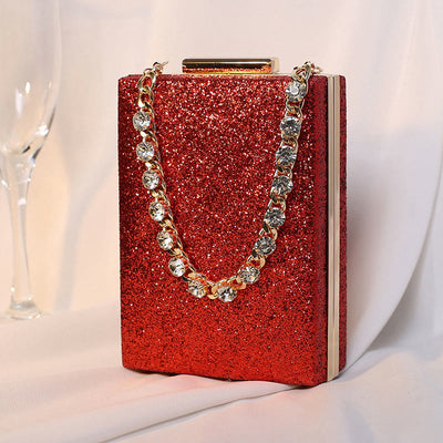 Evening Bag For Women Rhinestone Chain Portable Crossbody Square Handbag