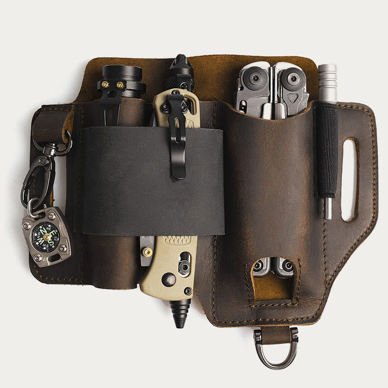 Leather Multitool Sheath For Men Outdoor Camping EDC Belt Wear