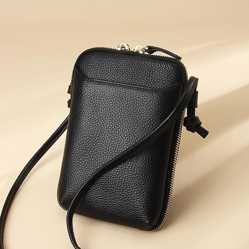 Mini Phone Bag Simple Plaid Crossbody Leather Wallet For Women