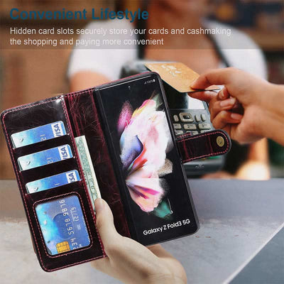 Z Fold 4 /3 Case Wallet for Women Men PU Leather Flip Kickstand Phone Cover