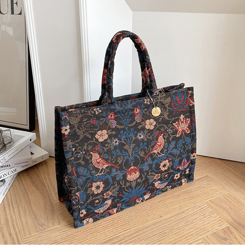 Tote Bag For Women Simple Retro Large Capacity Flower Handbag