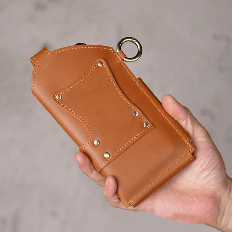 Genuine Leather Men Cell Phone Holster Pouch Phone Bag Belt Holder