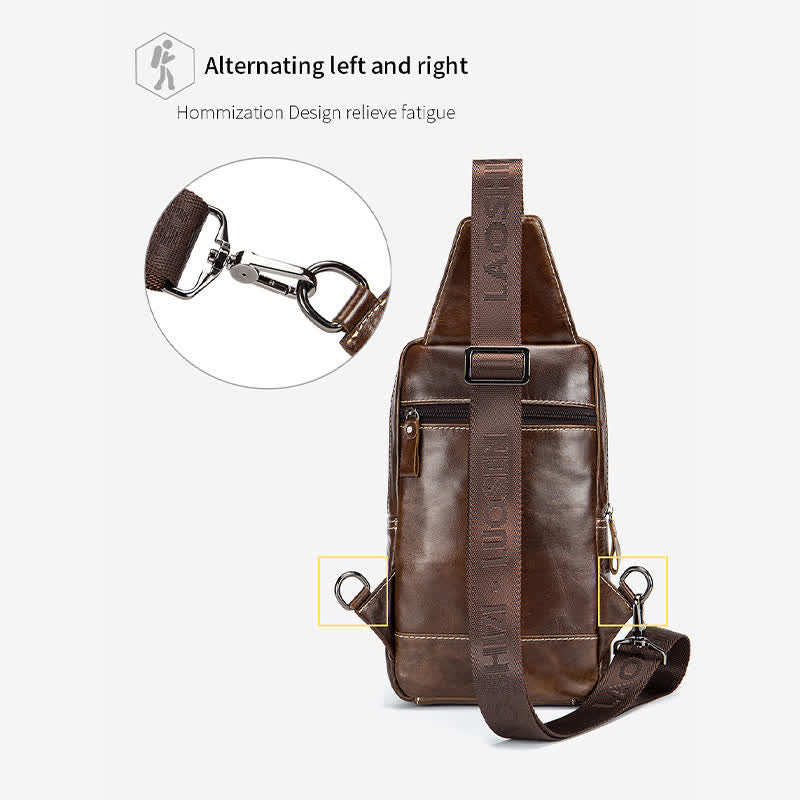 Small Genuine Leather Sling Crossbody Backpack Shoulder Bag for Men