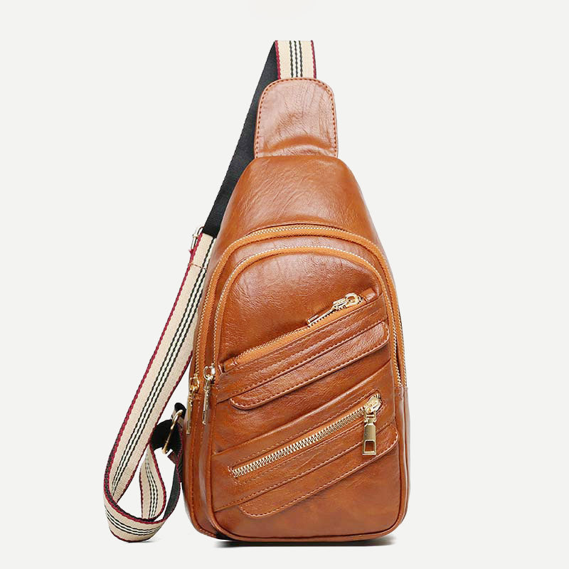 Sling Crossbody Backpack Soft Leather Shoulder Bag with Adjustable Strap