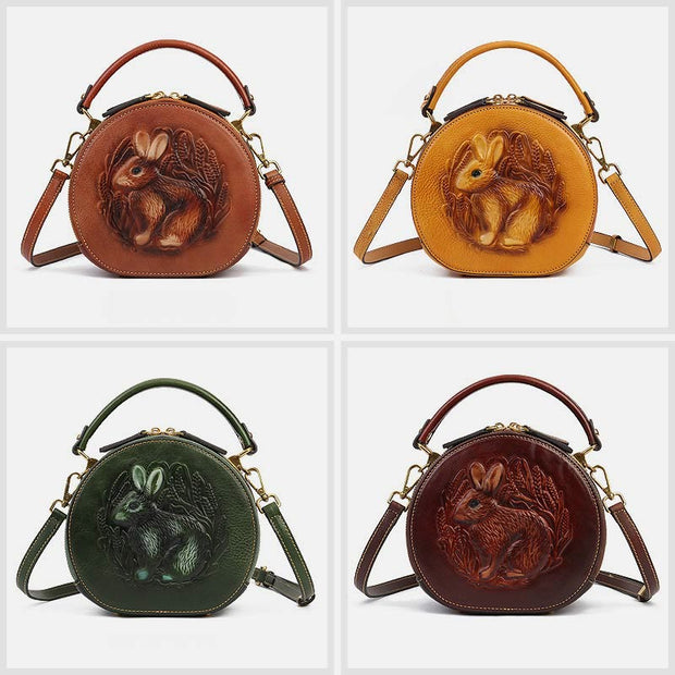 Retro Bunny Embossing Handbag Folk Custom Crossbody Leather Purse