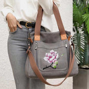 Floral Print Canvas Handbag for Women Top Handle Satchel Crossbody Bag