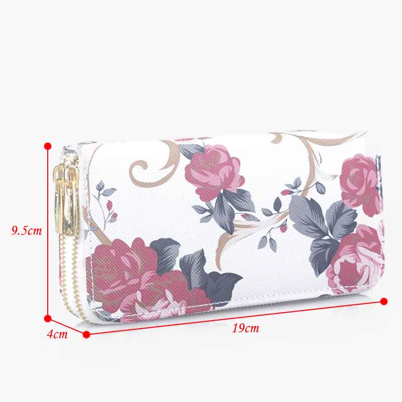 Long Floral Rose Clutch For Women Elegant Double Zipper Wallet