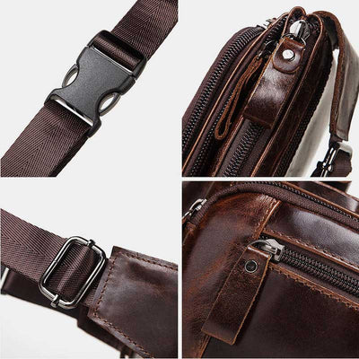 Genuine Leather 3 Layer Multi-Use Waist Pack Sling Bag