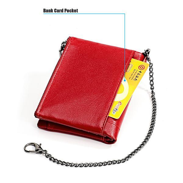 Rfid Blocking Leather Retro Wallet With Chain