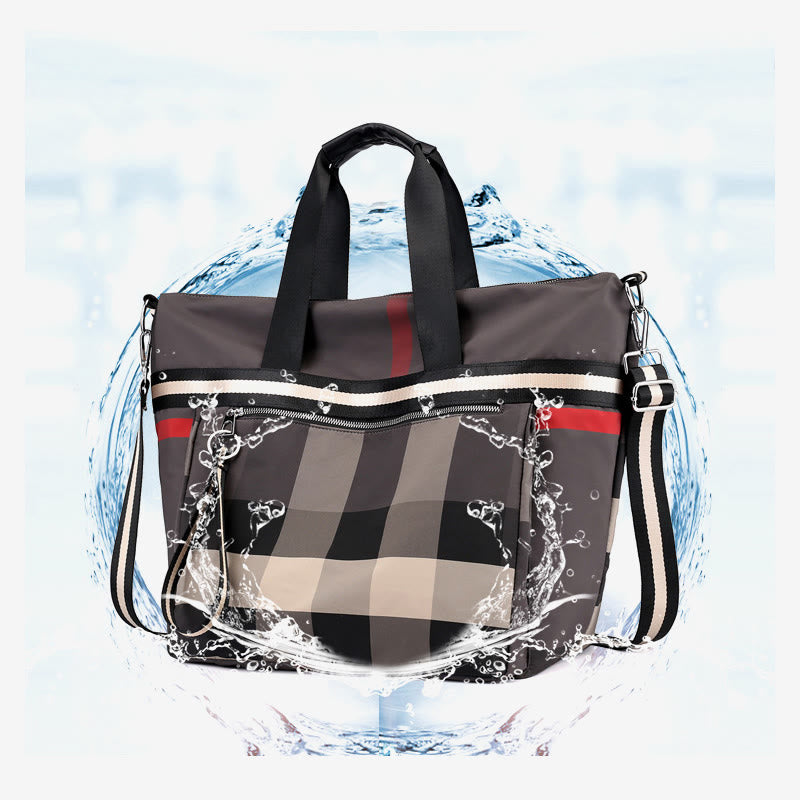 Tote Bag For Women Plaid Pattern Nylon Shoulder Bag