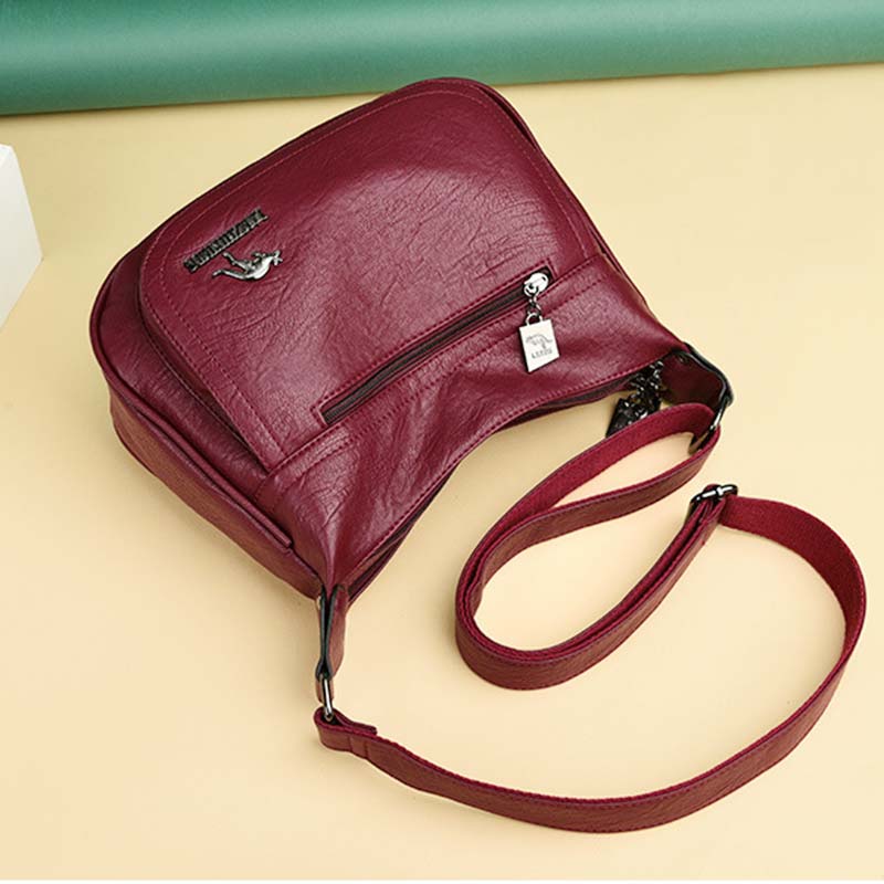 Double Compartment Crossbody Purses for Women Soft Leather Ladies Shoulder Bag