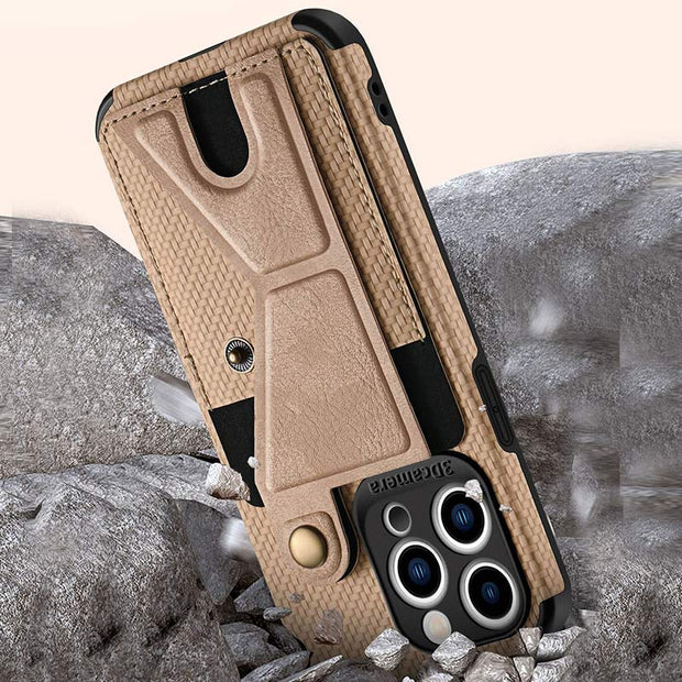 Shockproof Dustproof Leather Phone Case for iPhone with Card Slot Kickstand