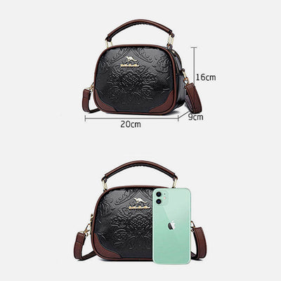 Floral Embossing Handbag For Women Double Compartment Crossbody Bag