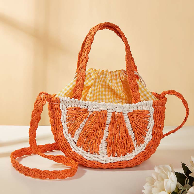 Beach Bag For Women Watermelon Pattern Portable Straw Crossbody Bag