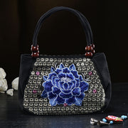 Flower Embroideried Small Canvas Handbag For Women Ethnic Tote