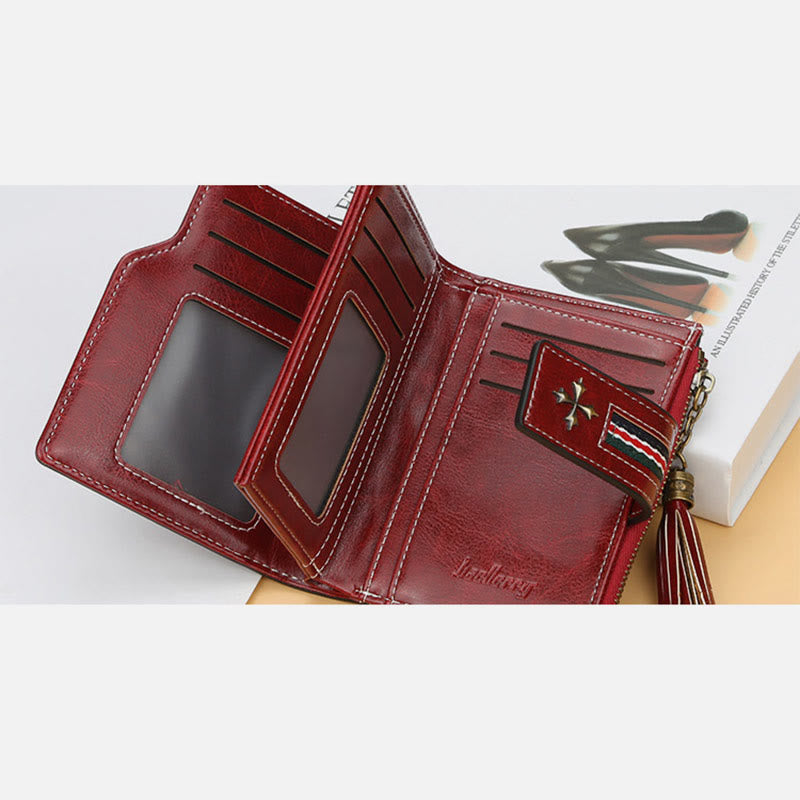 Short Bifold Wallet Retro Multi Slot Women Leather Purse