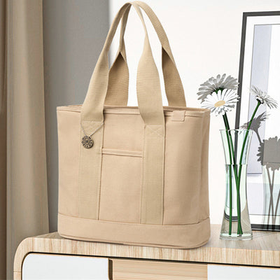 Large Underarm Tote For Women Durable Canvas Handbag With Zipper