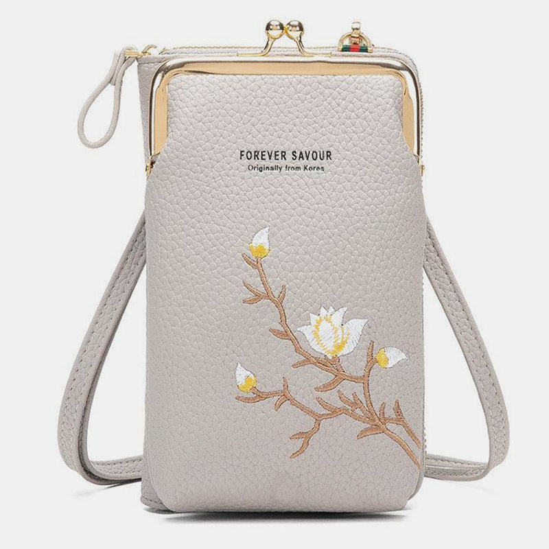 Multi-Slot Elegant Floral Embroidery Crossbody Phone Bag