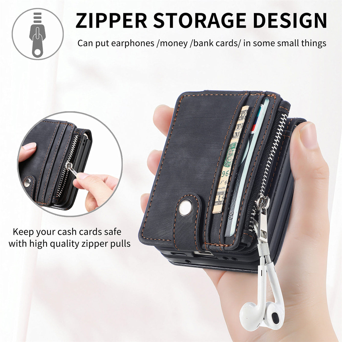 Phone Case For Z Flip5 2 In 1 Detachable Samll Wallet