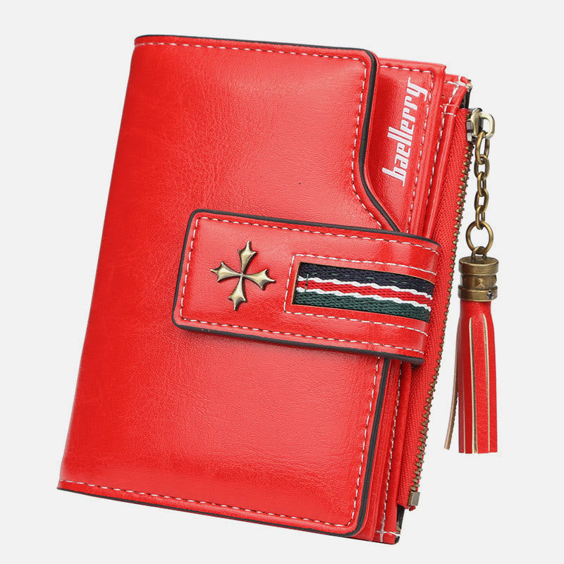 Short Bifold Wallet Retro Multi Slot Women Leather Purse