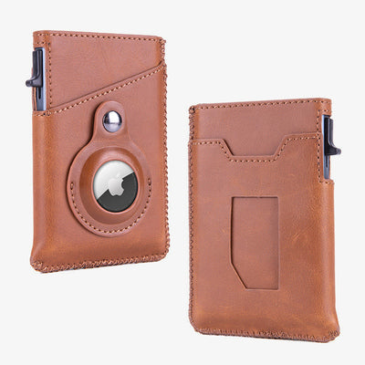 RFID Tracker Wallet Anti-theft Retro Pu Leather Airtag Compatible