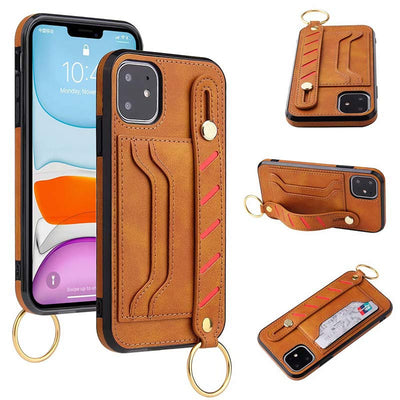 Leather Phone Case Wallet For iPhone Samsung With Wristlet Strap Card Slot