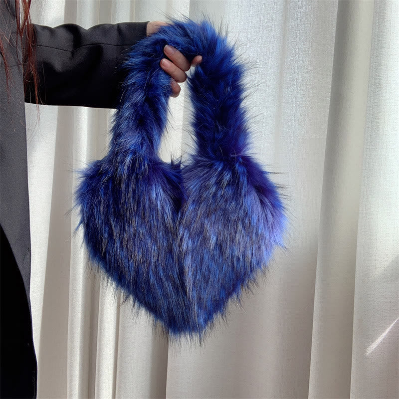 Heart Shape Handbag Women Party Soft Faux Fur Shoulder Bag