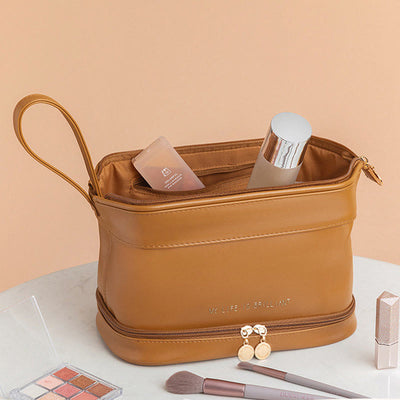 Makeup Bag For Women Travel Portable Leather Storage Toiletry Bag