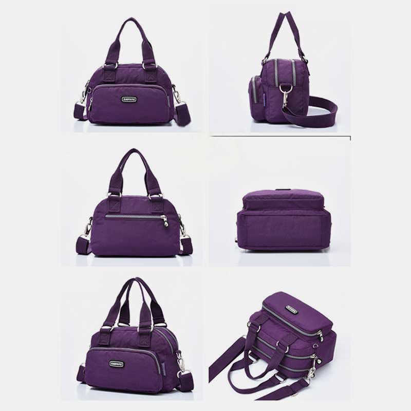 Handbag for Women Purple Nylon Lightweight Shopping Zipper Crossbody Bag