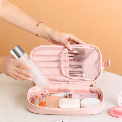 Makeup Bag For Women Travel Portable Leather Storage Toiletry Bag