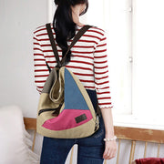Women's Tote Canvas Backpack for Color Block Shoulder Hobo Bag Rucksack