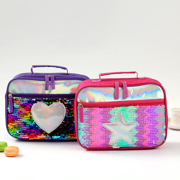 Lunch Bag For Children Glitter Heart Pattern Insulated Bag