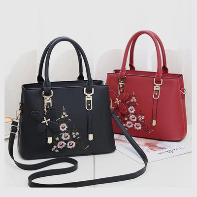 Floral Vegan Leather Purse For Outing Elegant Women Crossbody Handbag