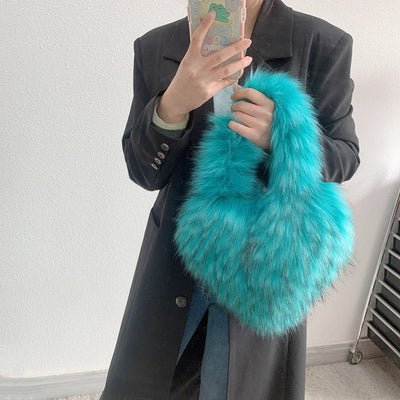 Heart Shape Handbag Women Party Soft Faux Fur Shoulder Bag