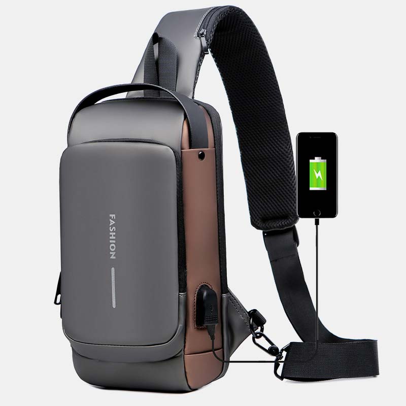 Anti-theft Waterproof Large Capacity Casual Sling Bag With USB Charging Port & Reflective Strip