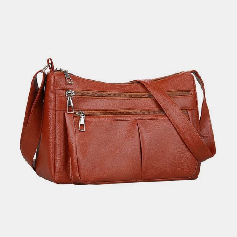 3 Zip Crossbody Purse for Women Lightweight Waterproof Leather Shoulder Bag