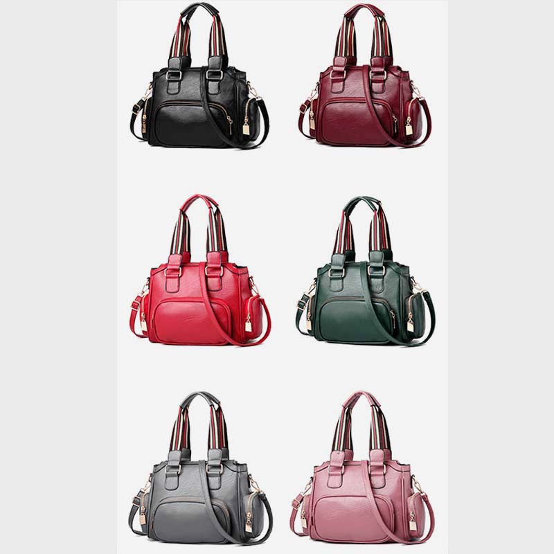 Women's Textured Leather Top-Handle Fashion Satchel Handbag with Crossbody Strap