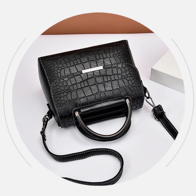 Crocodile Print Vegan Leather Purse For Women Classic Solid Handbag