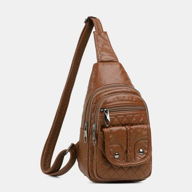 Retro Sling Backpack for Women Multi-Pocket PU Leather Crossbody Chest Bag