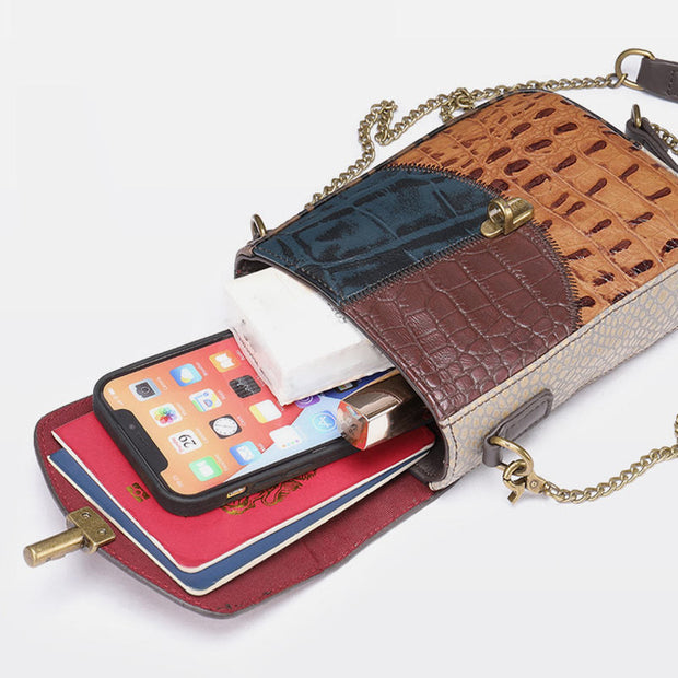 Small Chain Bag For Women Mix Color Leather Crossbody Phone Bag