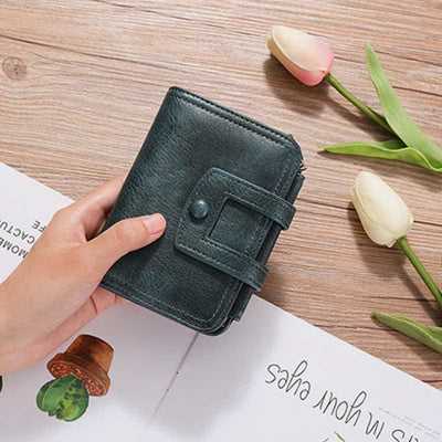 Women's Small Trifold Wallet Real Leather Retro Compact Pocket Wallet