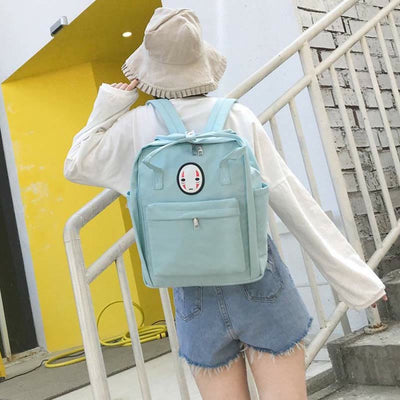 Backpack for Women Light Color Cartoon Smile Nylon School Handbag