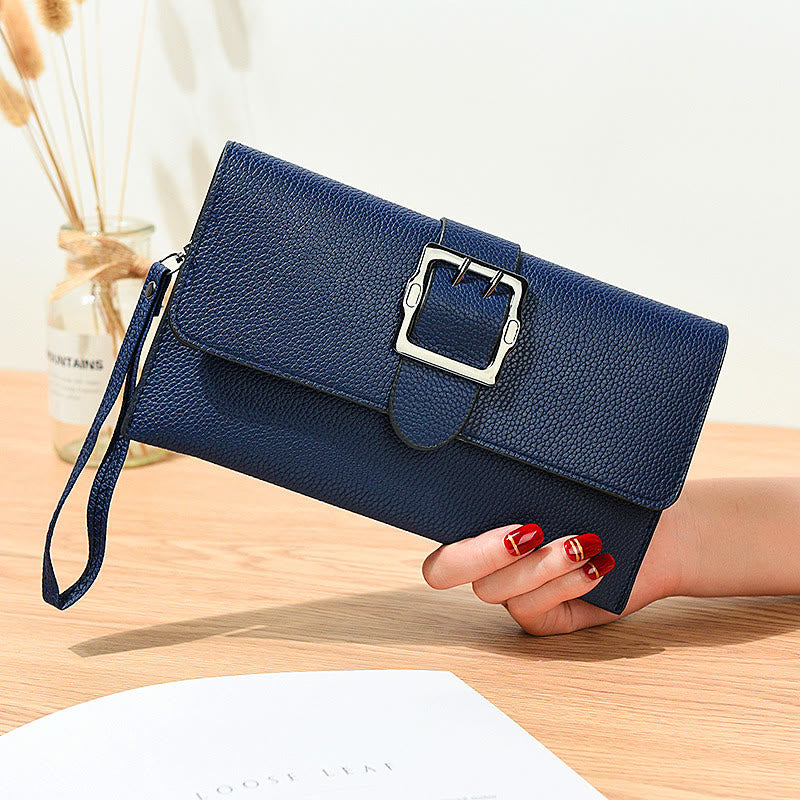 Lychee Pattern Envelope Style Wallet Women Classic Leather Bag