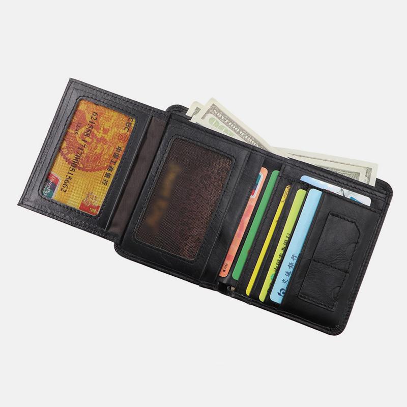 Large Capacity RFID Bifold Real Leather Wallet