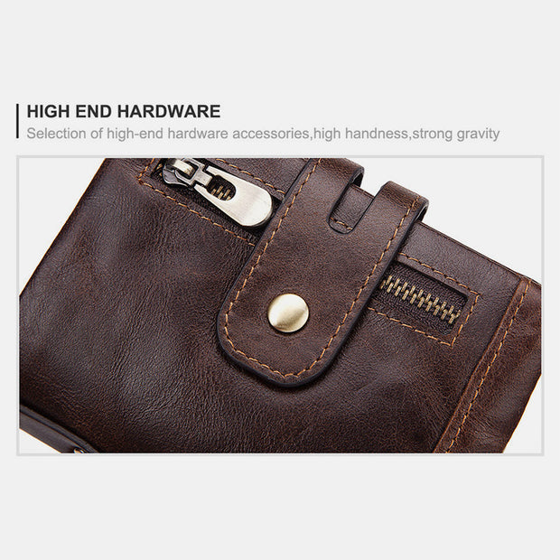 Multifunctional Genuine Leather RFID Bifold Wallet