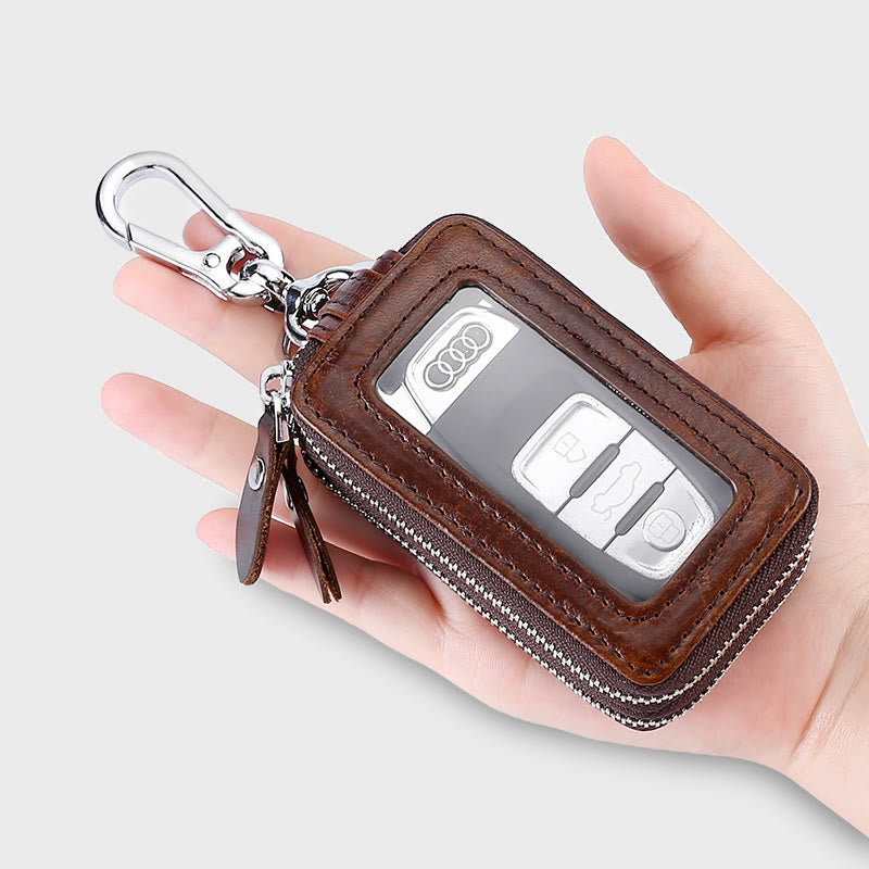 Retro Oil Wax Leather Car Key Chain Multi-function Storage Bag