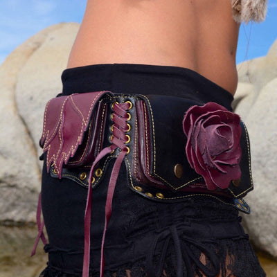 Rose Waist Bag For Ladies Outdoor Leather Belt Bag