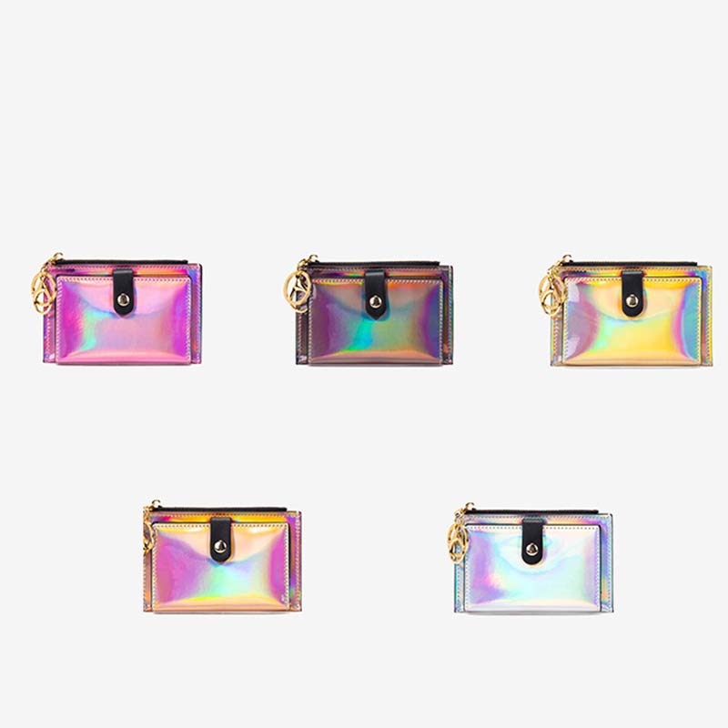 Iridescent Laser Minimalist Card Holder Coin Pouch Wallet for Women Girls